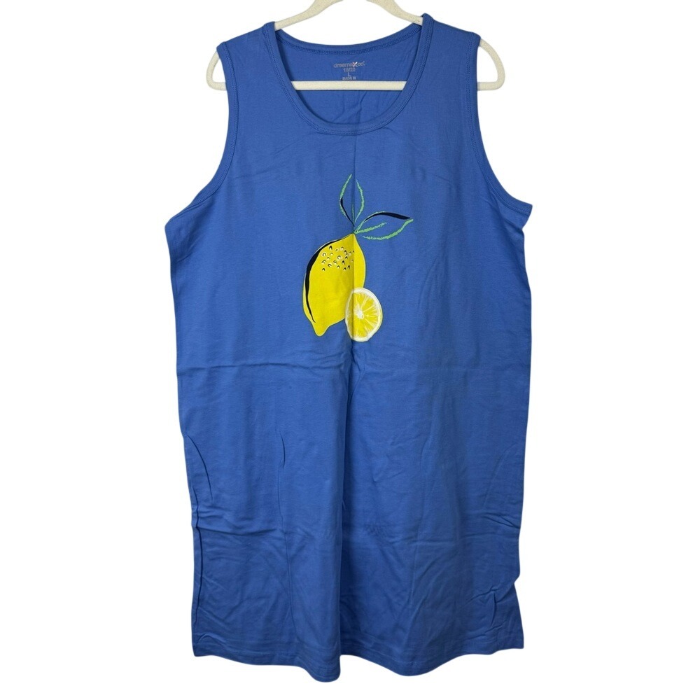 NWOT Dreams Co. 12/20 L Women's Blue Lemon Night‎ Gown Sleepwear Tank Top